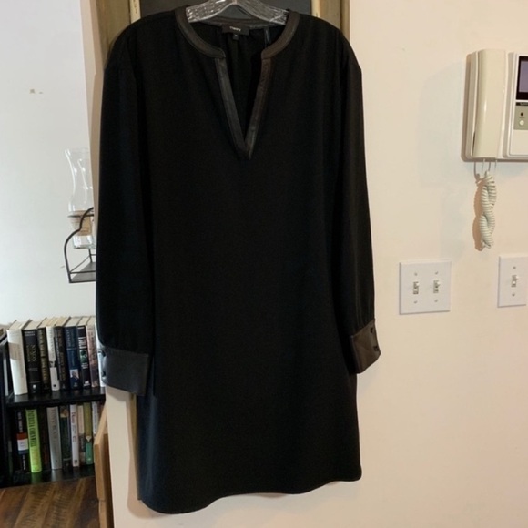 Theory Black Popover  Combo Dress with Leather Trims Size Small NWT - Picture 4 of 7
